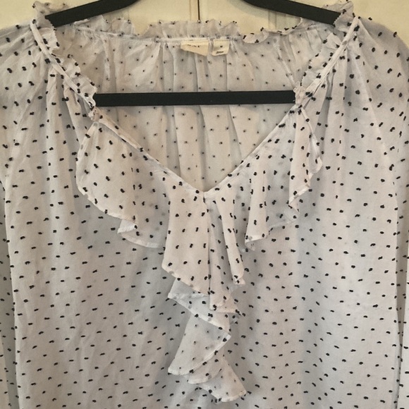❤️🔥5/20$ GAP💫 Women’s White/Black Swiss Polka Dot Ruffle V-Neck Blouse - Picture 5 of 11